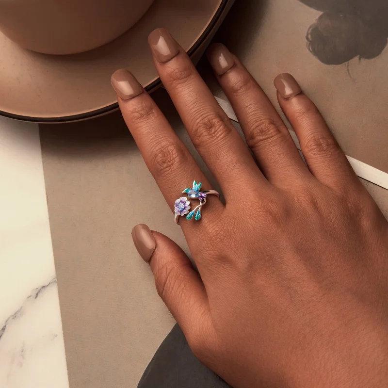 (Bild für) PANDORA-Stil Blumen- und Vogel-Öffnungsring - BSR536-E - Ansicht 4