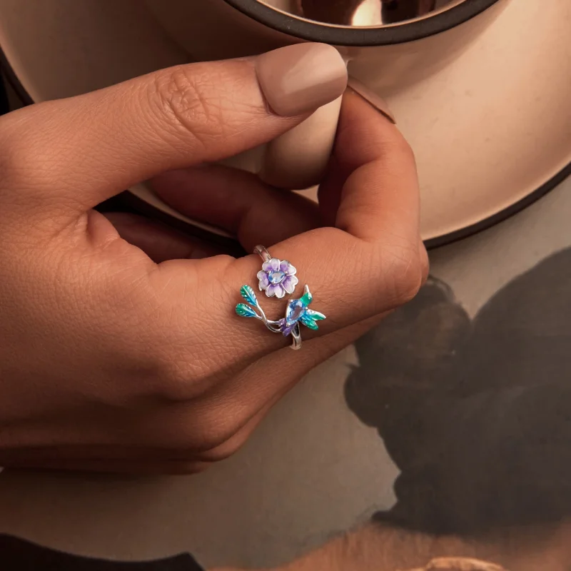 (Bild für) PANDORA-Stil Blumen- und Vogel-Öffnungsring - BSR536-E - Ansicht 5