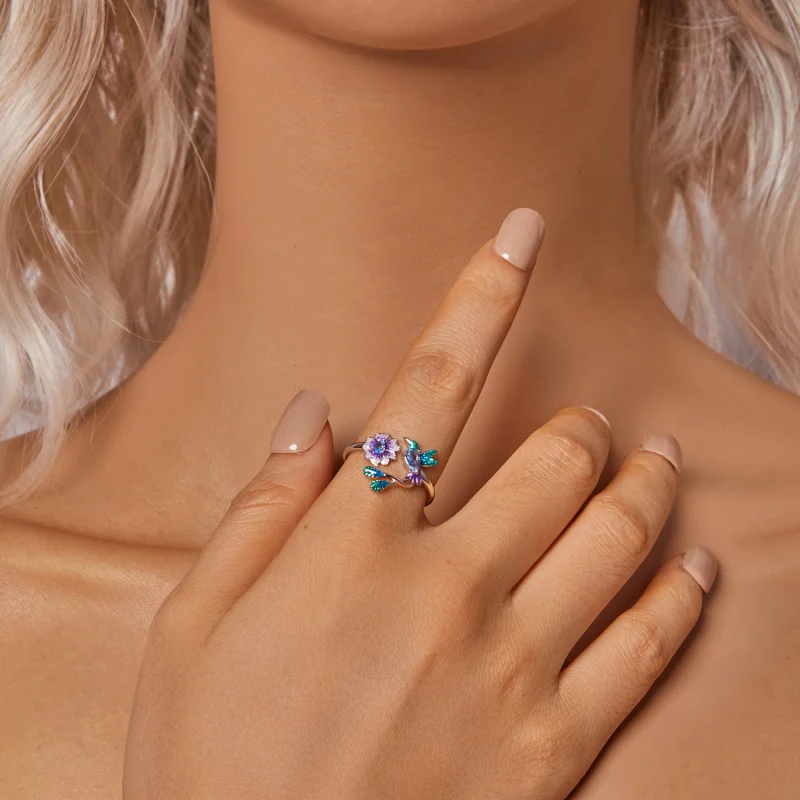 (Bild für) PANDORA-Stil Blumen- und Vogel-Öffnungsring - BSR536-E - Ansicht 6