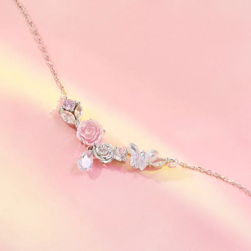 (Bild für) PANDORA Stil Fantasie-Schmetterlings-Blumen-Halskette - SCN521 - Ansicht 3