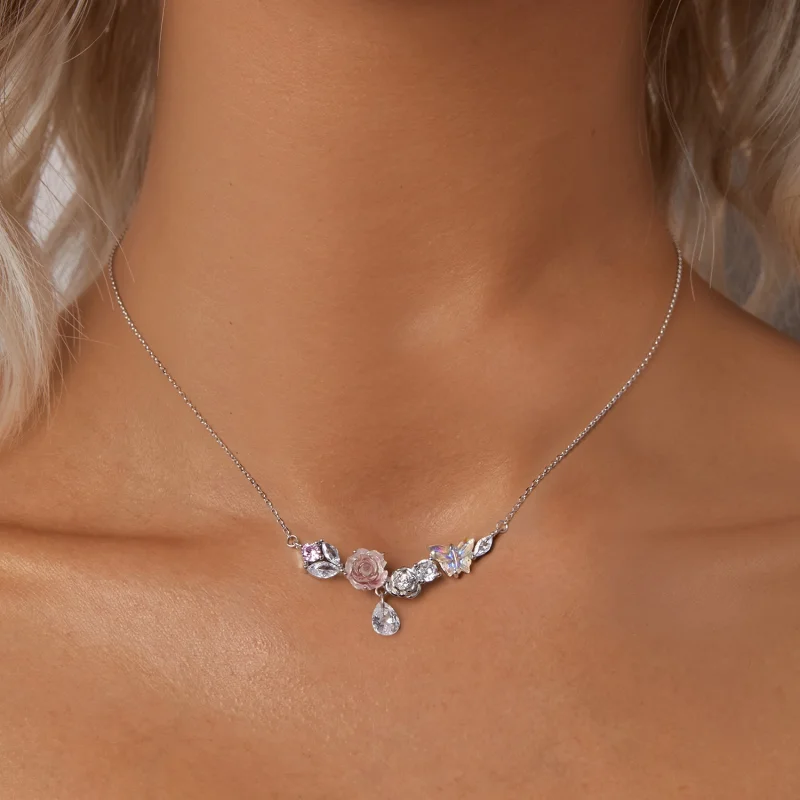 (Bild für) PANDORA Stil Fantasie-Schmetterlings-Blumen-Halskette - SCN521 - Ansicht 5