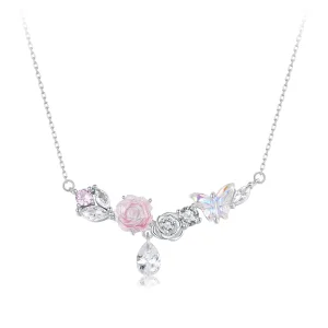 (Bild für) PANDORA Stil Fantasie-Schmetterlings-Blumen-Halskette - SCN521