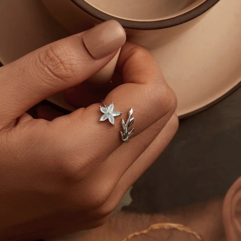 (Bild für) PANDORA Stil Grüne Blume Offener Ring - BSR533-E - Ansicht 4