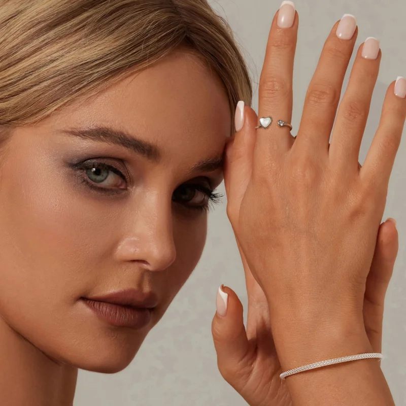 (Bild für) PANDORA Stil Herz-Schlagende Weiße Muschel Offener Ring - BSR520-E - Ansicht 4
