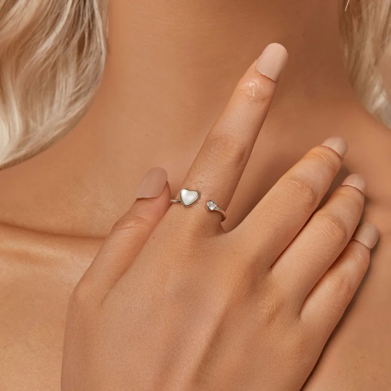 (Bild für) PANDORA Stil Herz-Schlagende Weiße Muschel Offener Ring - BSR520-E - Ansicht 5