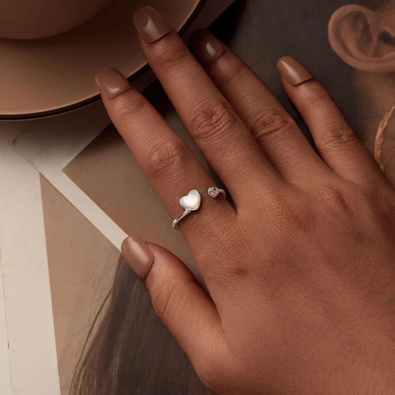 (Bild für) PANDORA Stil Herz-Schlagende Weiße Muschel Offener Ring - BSR520-E - Ansicht 6
