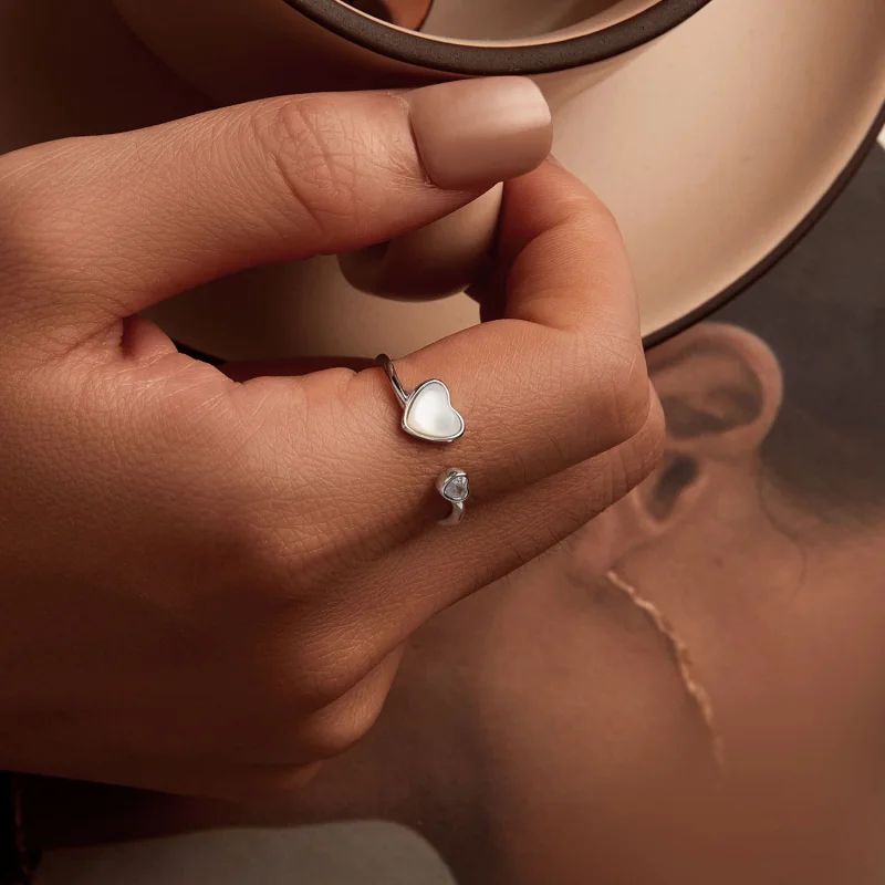 (Bild für) PANDORA Stil Herz-Schlagende Weiße Muschel Offener Ring - BSR520-E - Ansicht 7