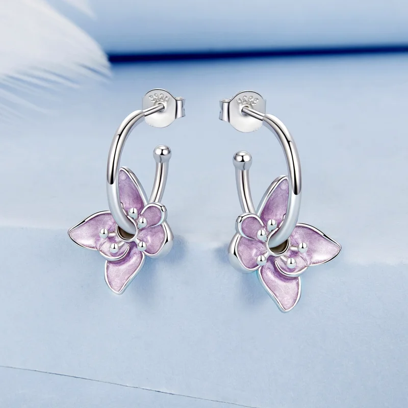 (Bild für) PANDORA-Stil lila Blumen Ohrringe - BSE976 - Ansicht 2