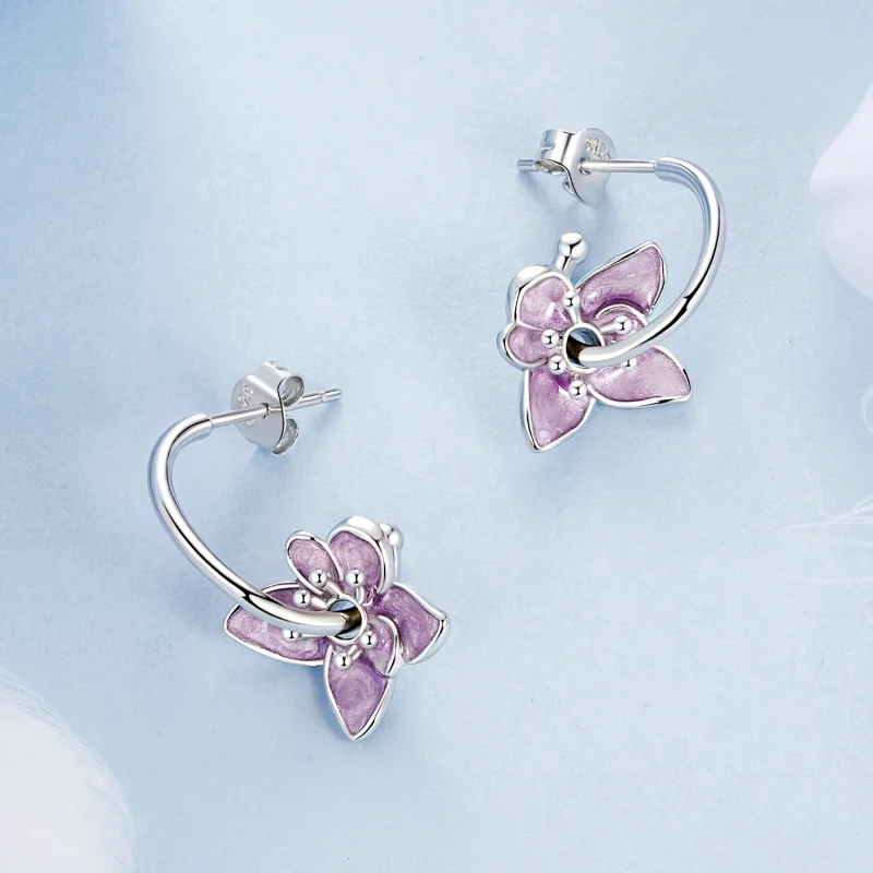 (Bild für) PANDORA-Stil lila Blumen Ohrringe - BSE976 - Ansicht 3