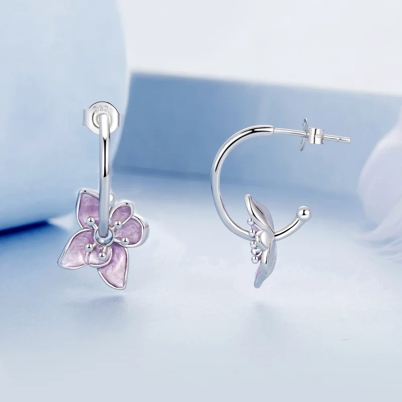 (Bild für) PANDORA-Stil lila Blumen Ohrringe - BSE976 - Ansicht 4