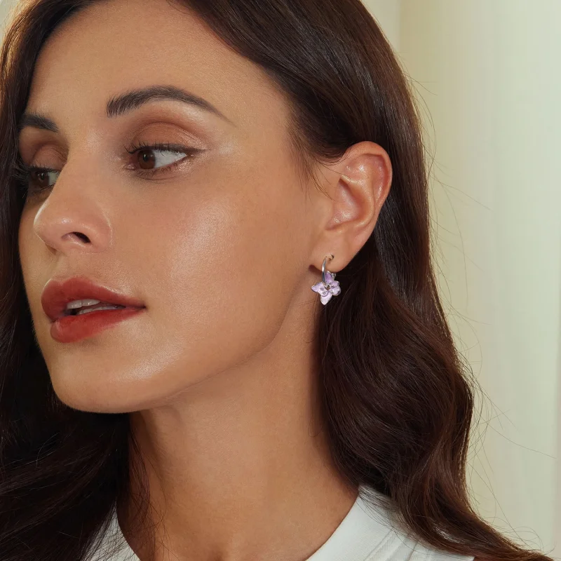 (Bild für) PANDORA-Stil lila Blumen Ohrringe - BSE976 - Ansicht 6