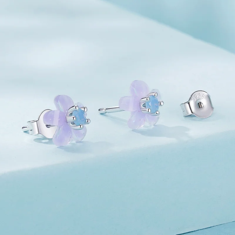 (Bild für) PANDORA-Stil Lila Blumen Ohrringe - SCE1733 - Ansicht 2