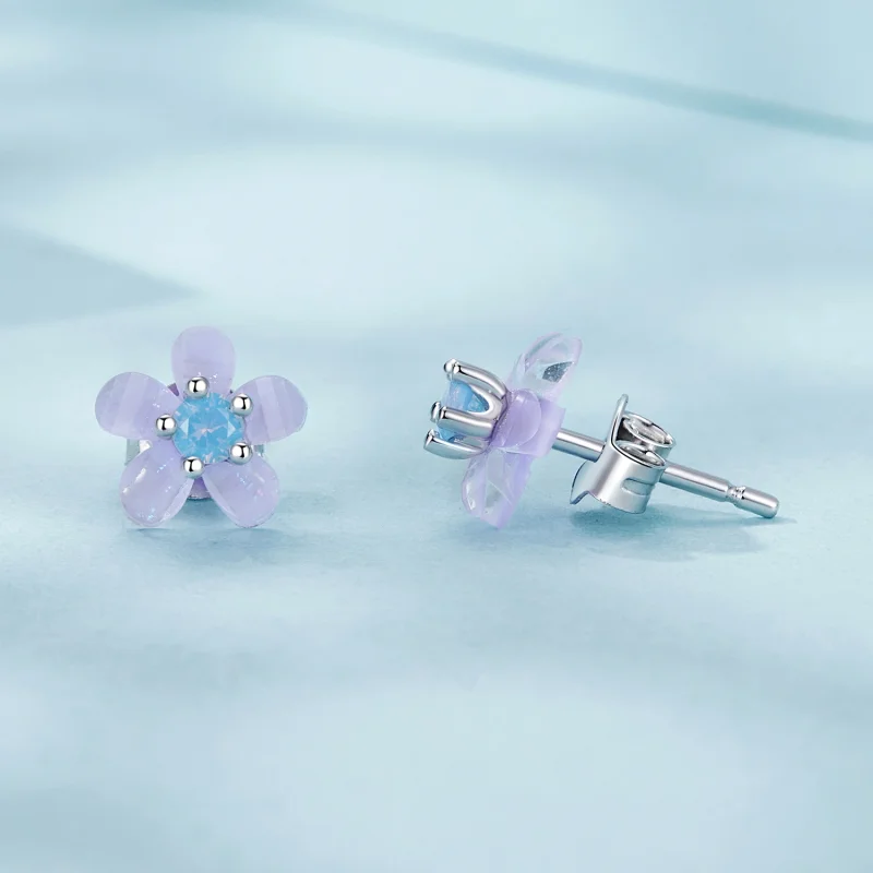 (Bild für) PANDORA-Stil Lila Blumen Ohrringe - SCE1733 - Ansicht 4