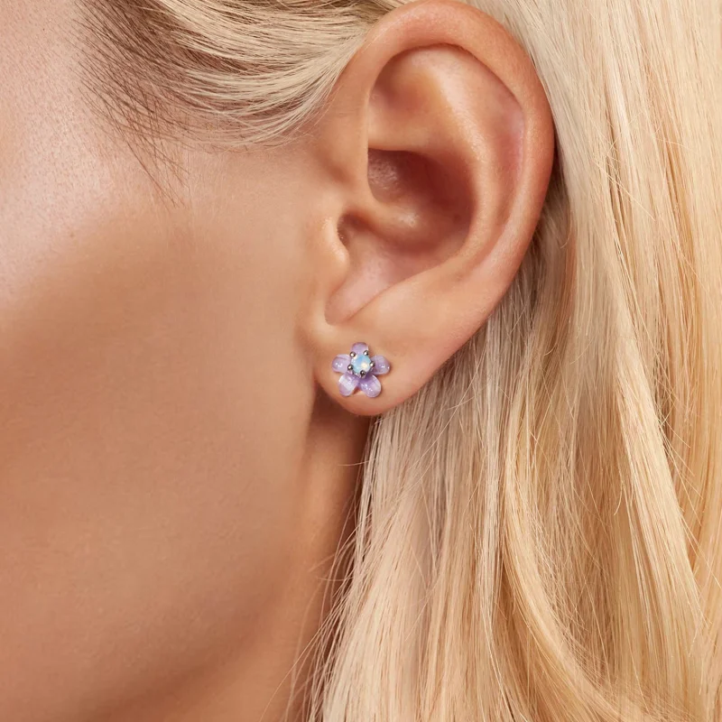 (Bild für) PANDORA-Stil Lila Blumen Ohrringe - SCE1733 - Ansicht 6