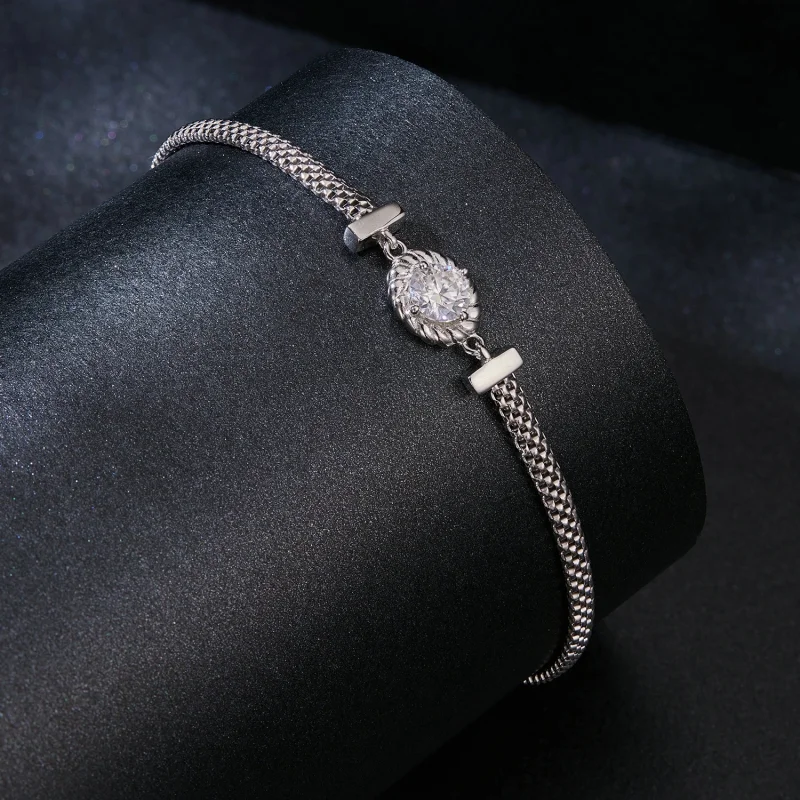(Bild für) PANDORA-Stil Moissanit Geflochtenes Sterling Silber Armband (Ein Zertifikat) - M - Ansicht 2