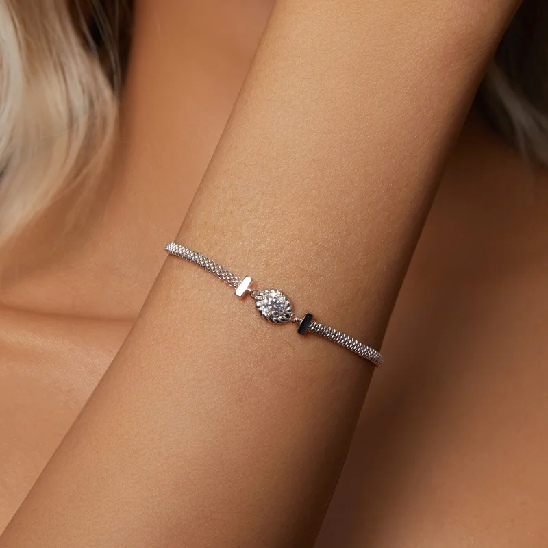 (Bild für) PANDORA-Stil Moissanit Geflochtenes Sterling Silber Armband (Ein Zertifikat) - M - Ansicht 4