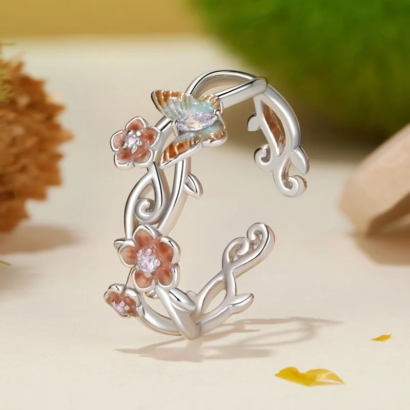 (Bild für) PANDORA Stil Romantischer Sakura-Schmetterling Offener Ring - BSR538-E - Ansicht 2