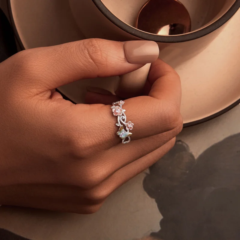 (Bild für) PANDORA Stil Romantischer Sakura-Schmetterling Offener Ring - BSR538-E - Ansicht 5