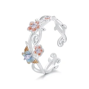 (Bild für) PANDORA Stil Romantischer Sakura-Schmetterling Offener Ring - BSR538-E