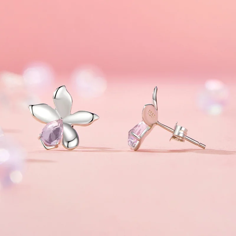 (Bild für) PANDORA-Stil Rosa Blumen Ohrringe - SCE1723 - Ansicht 4