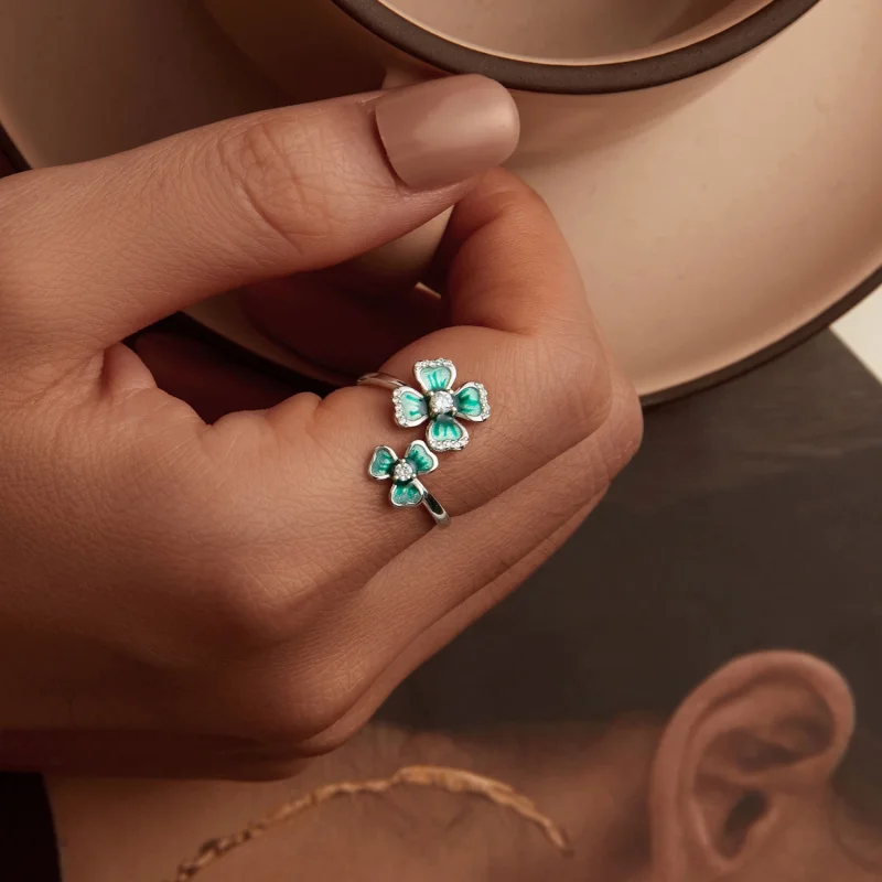 (Bild für) PANDORA Stil Vierblättriges Kleeblatt Offener Ring - BSR528-E - Ansicht 7