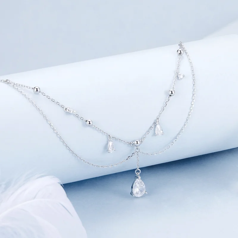 (Bild für) PANDORA-Stil Wassertropfen-Quasten-Halskette - BSN383 - Ansicht 2