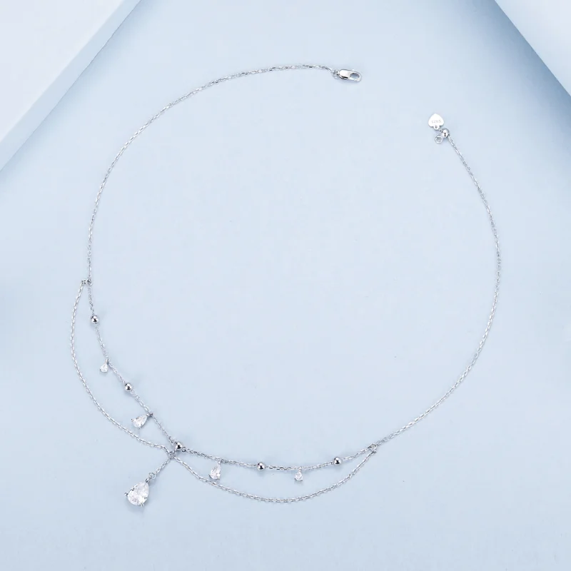 (Bild für) PANDORA-Stil Wassertropfen-Quasten-Halskette - BSN383 - Ansicht 3