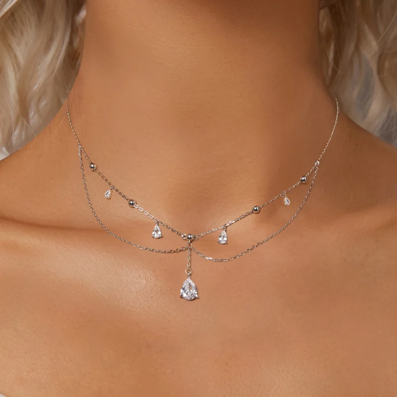 (Bild für) PANDORA-Stil Wassertropfen-Quasten-Halskette - BSN383 - Ansicht 5