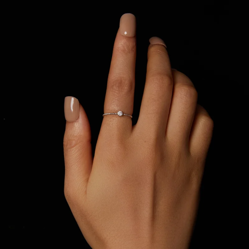 (Bild für) PANDORA-Stil Exquisiter Perlenbesetzter Moissanit-Stapelring (Ein Zertifikat) - - Ansicht 5