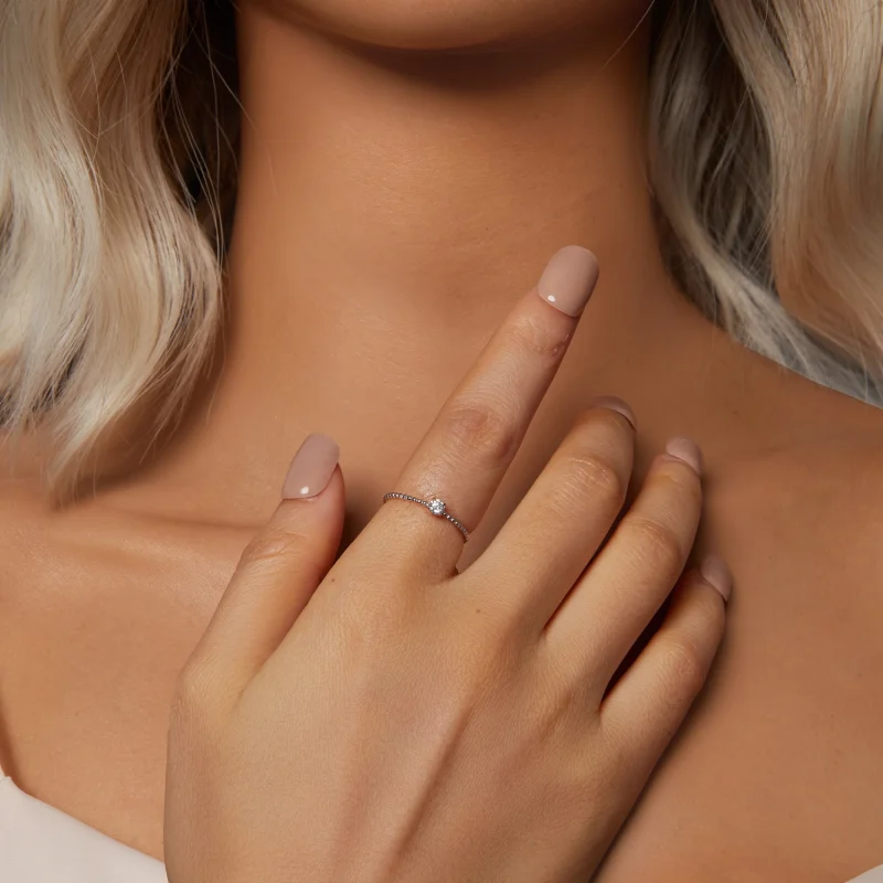(Bild für) PANDORA-Stil Exquisiter Perlenbesetzter Moissanit-Stapelring (Ein Zertifikat) - - Ansicht 6