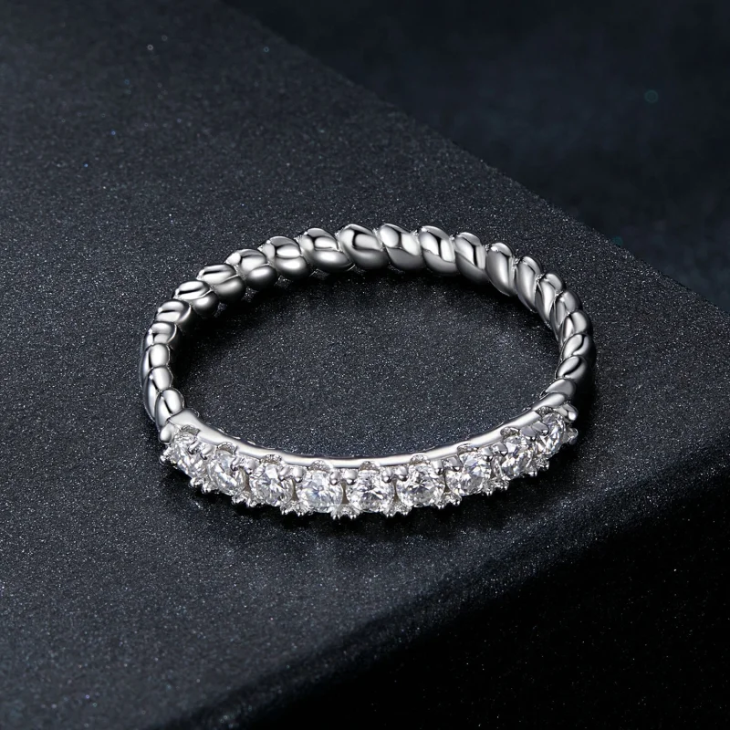 (Bild für) PANDORA-Stil Moissanit Texturierter Ring (Ein Zertifikat) - MSR052 - Ansicht 3