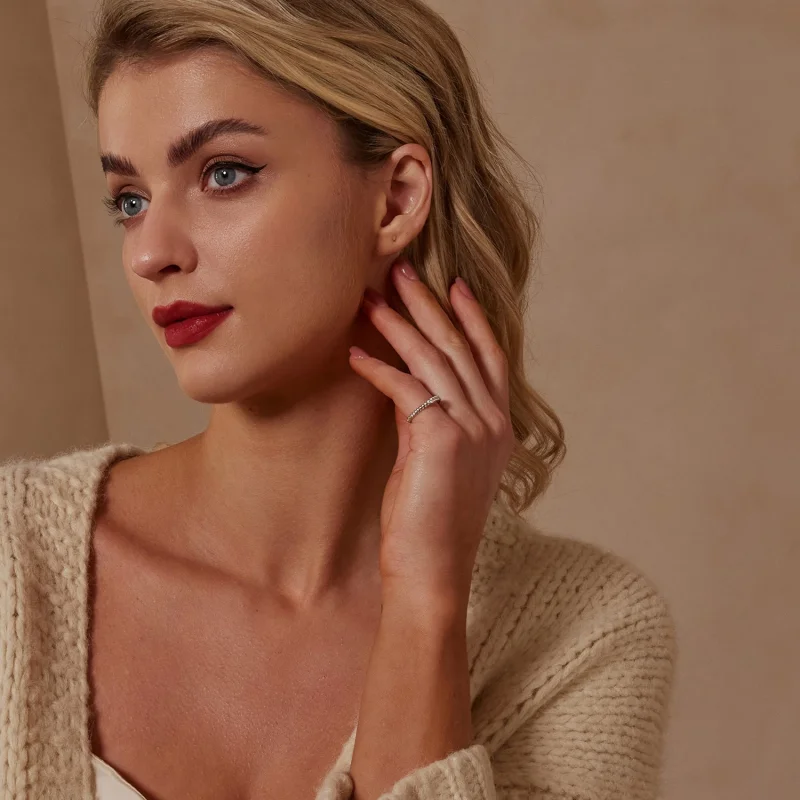 (Bild für) PANDORA-Stil Moissanit Texturierter Ring (Ein Zertifikat) - MSR052 - Ansicht 5