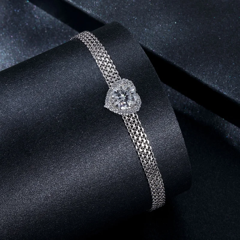 (Bild für) PANDORA Style Herz-Moissanit Geflochtenes Armband (mit einem Zertifikat) - MSB01 - Ansicht 2