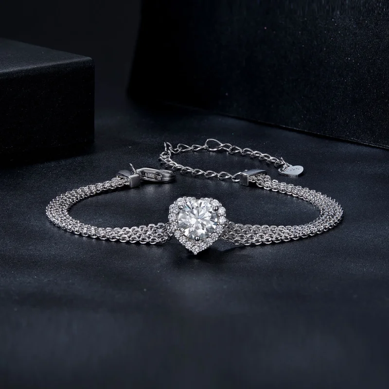 (Bild für) PANDORA Style Herz-Moissanit Geflochtenes Armband (mit einem Zertifikat) - MSB01 - Ansicht 3