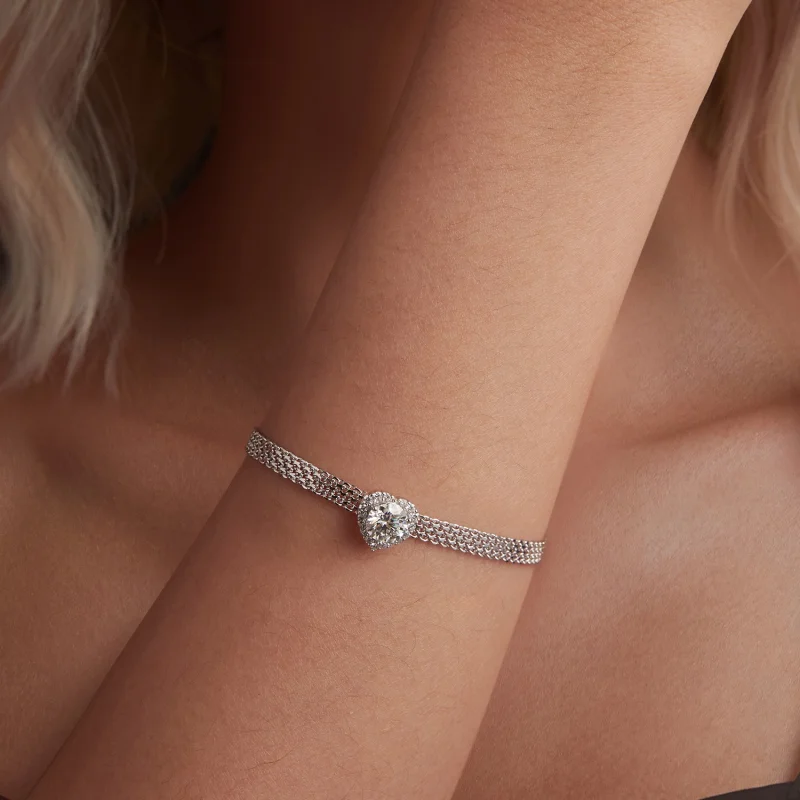 (Bild für) PANDORA Style Herz-Moissanit Geflochtenes Armband (mit einem Zertifikat) - MSB01 - Ansicht 4