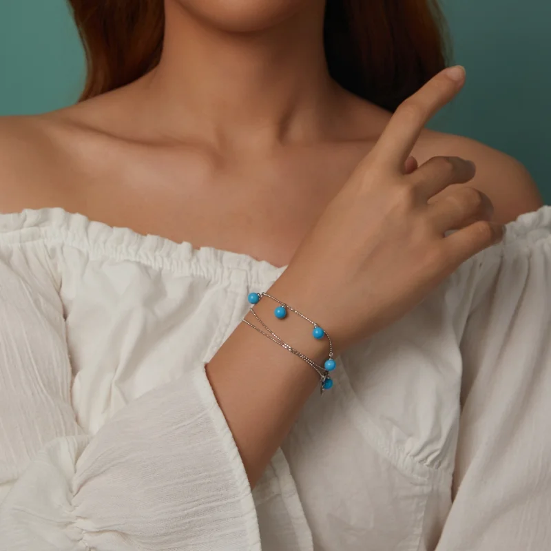 (Bild für) PANDORA Stil Blauer Türkis Schlüsselbein Kette - BSN405 - Ansicht 4