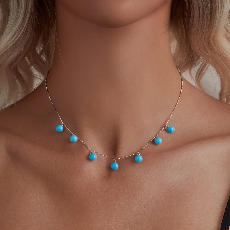 (Bild für) PANDORA Stil Blauer Türkis Schlüsselbein Kette - BSN405 - Ansicht 7