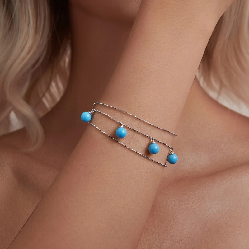 (Bild für) PANDORA Stil Blauer Türkis Schlüsselbein Kette - BSN405 - Ansicht 8