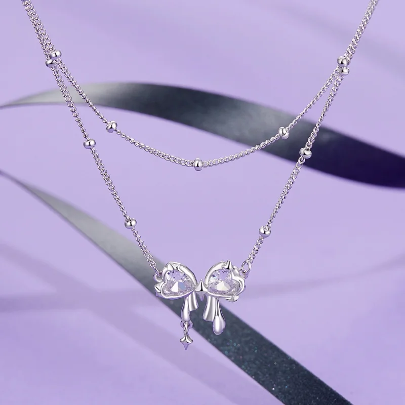 (Bild für) PANDORA Stil Glitzernde Schleifen Halskette Kette - BSN398 - Ansicht 2