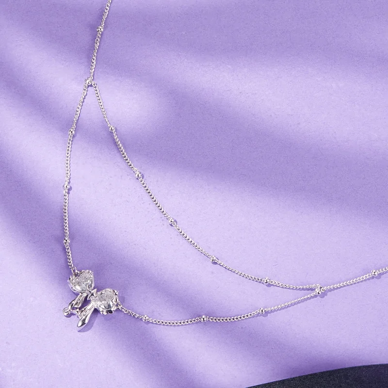 (Bild für) PANDORA Stil Glitzernde Schleifen Halskette Kette - BSN398 - Ansicht 3