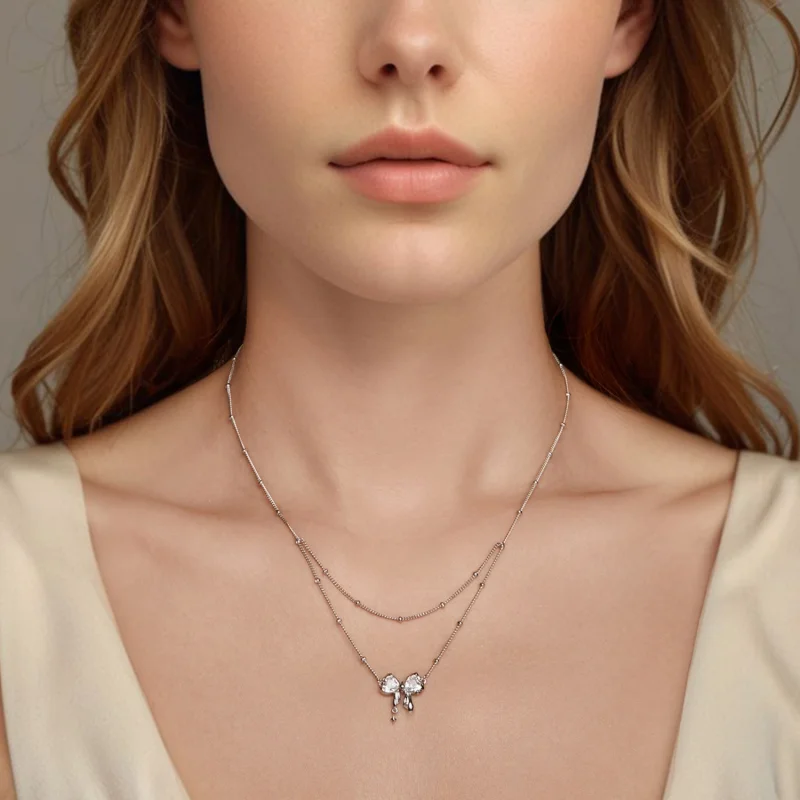 (Bild für) PANDORA Stil Glitzernde Schleifen Halskette Kette - BSN398 - Ansicht 5