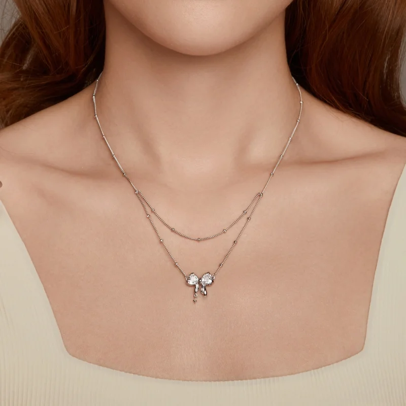 (Bild für) PANDORA Stil Glitzernde Schleifen Halskette Kette - BSN398 - Ansicht 7