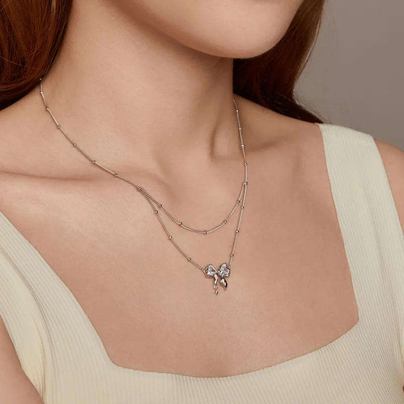 (Bild für) PANDORA Stil Glitzernde Schleifen Halskette Kette - BSN398 - Ansicht 8
