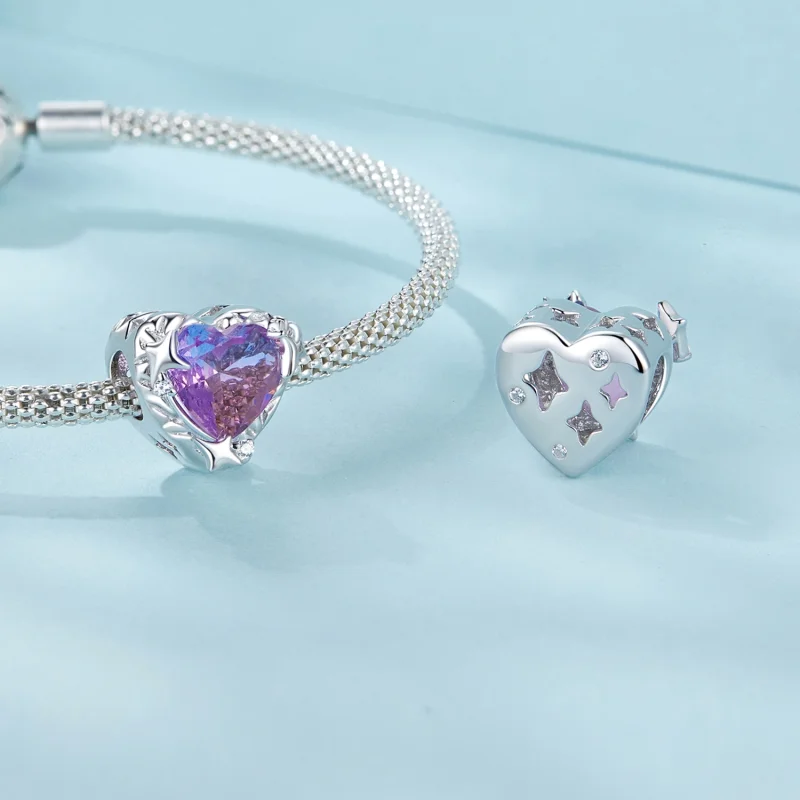 (Bild für) PANDORA Stil Lila-Rosa Farbverlauf Herz Charm - SCC2824 - Ansicht 4