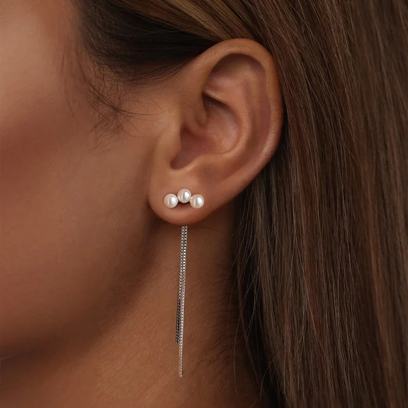 (Bild für) PANDORA Stil Muschelperlen Quasten Ohrringe - SCE1777 - Ansicht 6