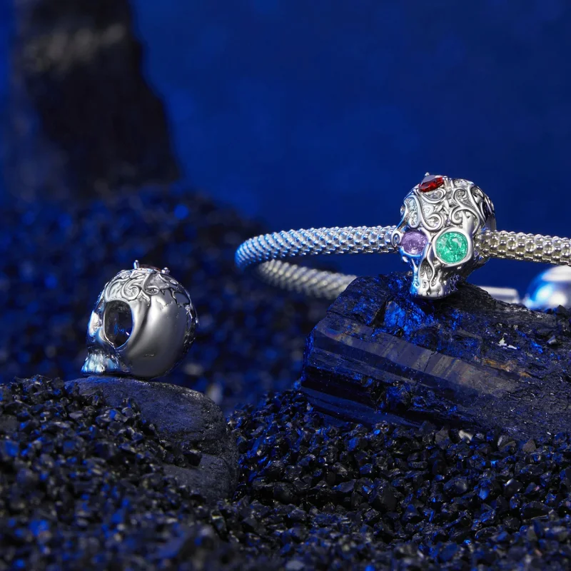 (Bild für) PANDORA Stil Schädel mit Blumenmuster Charm - SCC2893 - Ansicht 4