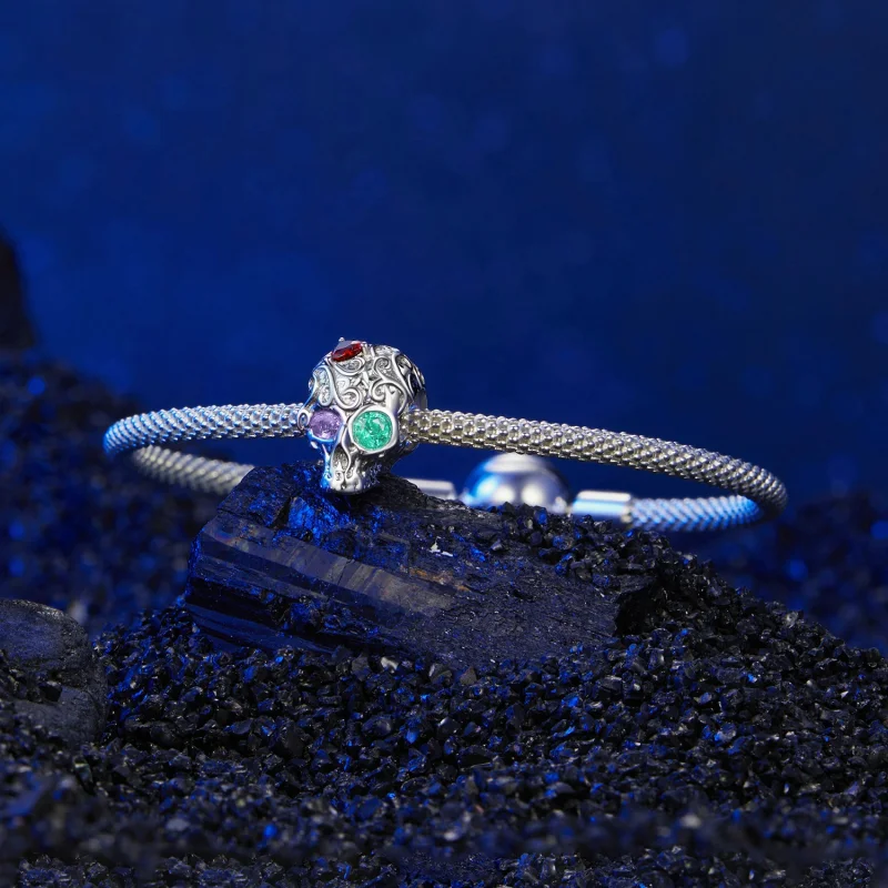 (Bild für) PANDORA Stil Schädel mit Blumenmuster Charm - SCC2893 - Ansicht 5