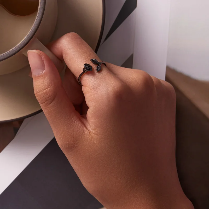 (Bild für) PANDORA Stil Schwarze Rose offener Ring - BSR239 - Ansicht 6