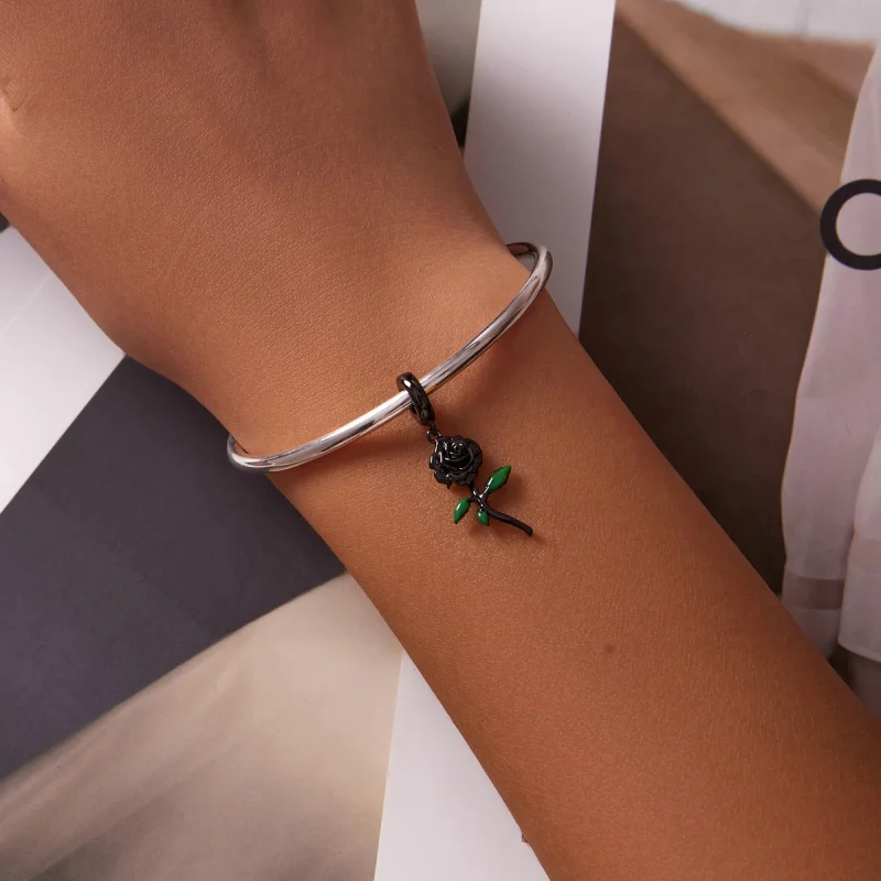 (Bild für) PANDORA Stil Schwarze Rosen Anhänger - BSC584 - Ansicht 5