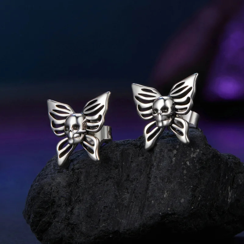 (Bild für) PANDORA Stil Totenkopf-Schmetterling Ohrringe - SCE1798 - Ansicht 2